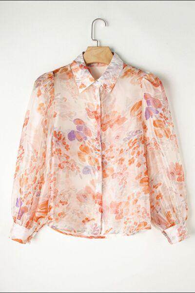 Printed Collared Neck Long Sleeve Shirt for Women Fashion - Selvanelle
