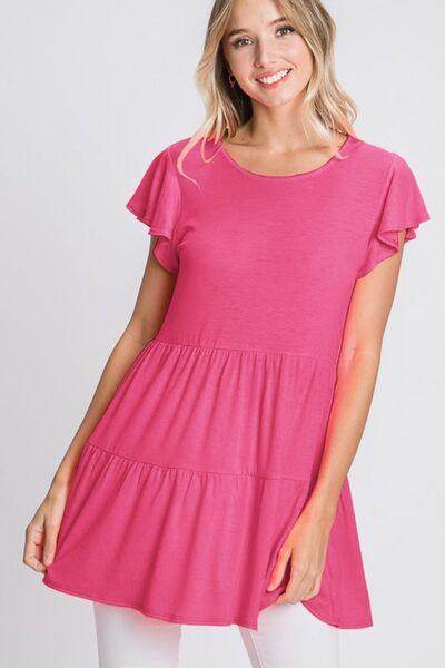 Heimish Full Size Tiered Round Neck Ruffle Sleeve Top Plus Size - Selvanelle