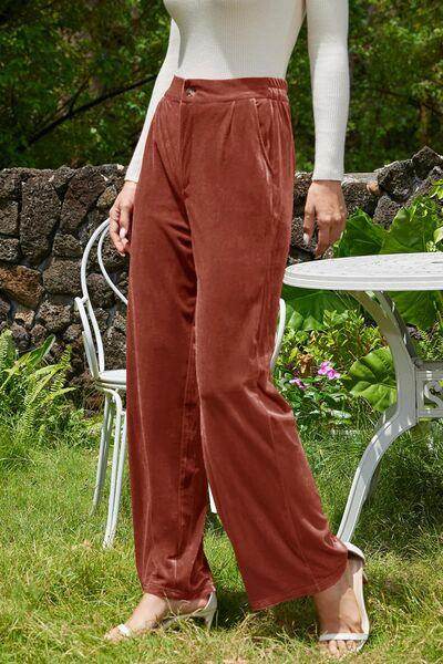Velvet Wide Leg Pants with Pockets for Stylish Comfort - Selvanelle