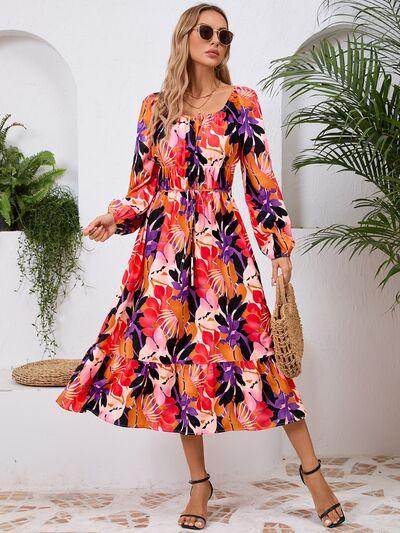 Stylish Printed Long Sleeve Midi Dress for All Occasions - Selvanelle