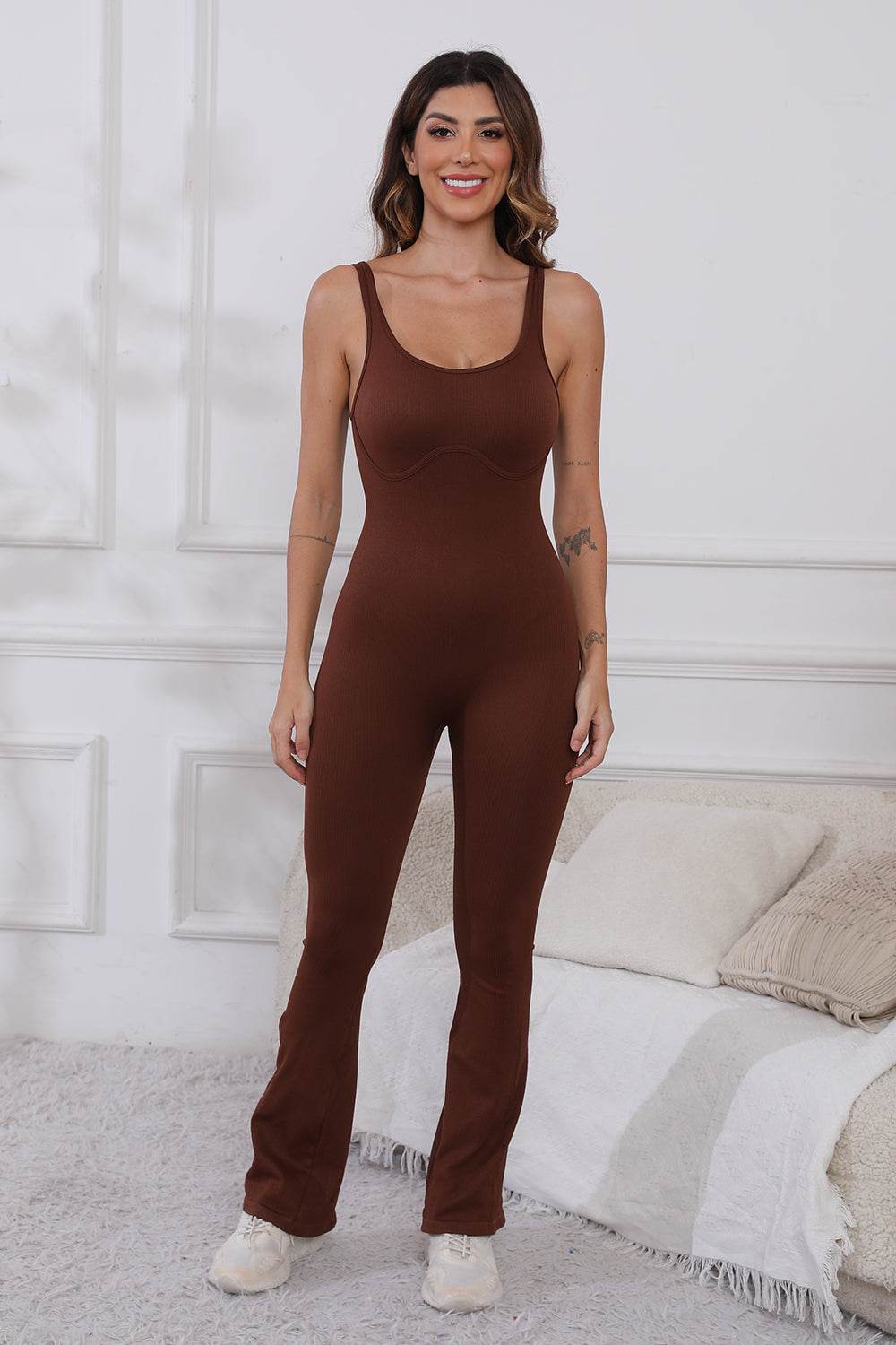 Scoop Neck Wide Strap Active Jumpsuit - Selvanelle