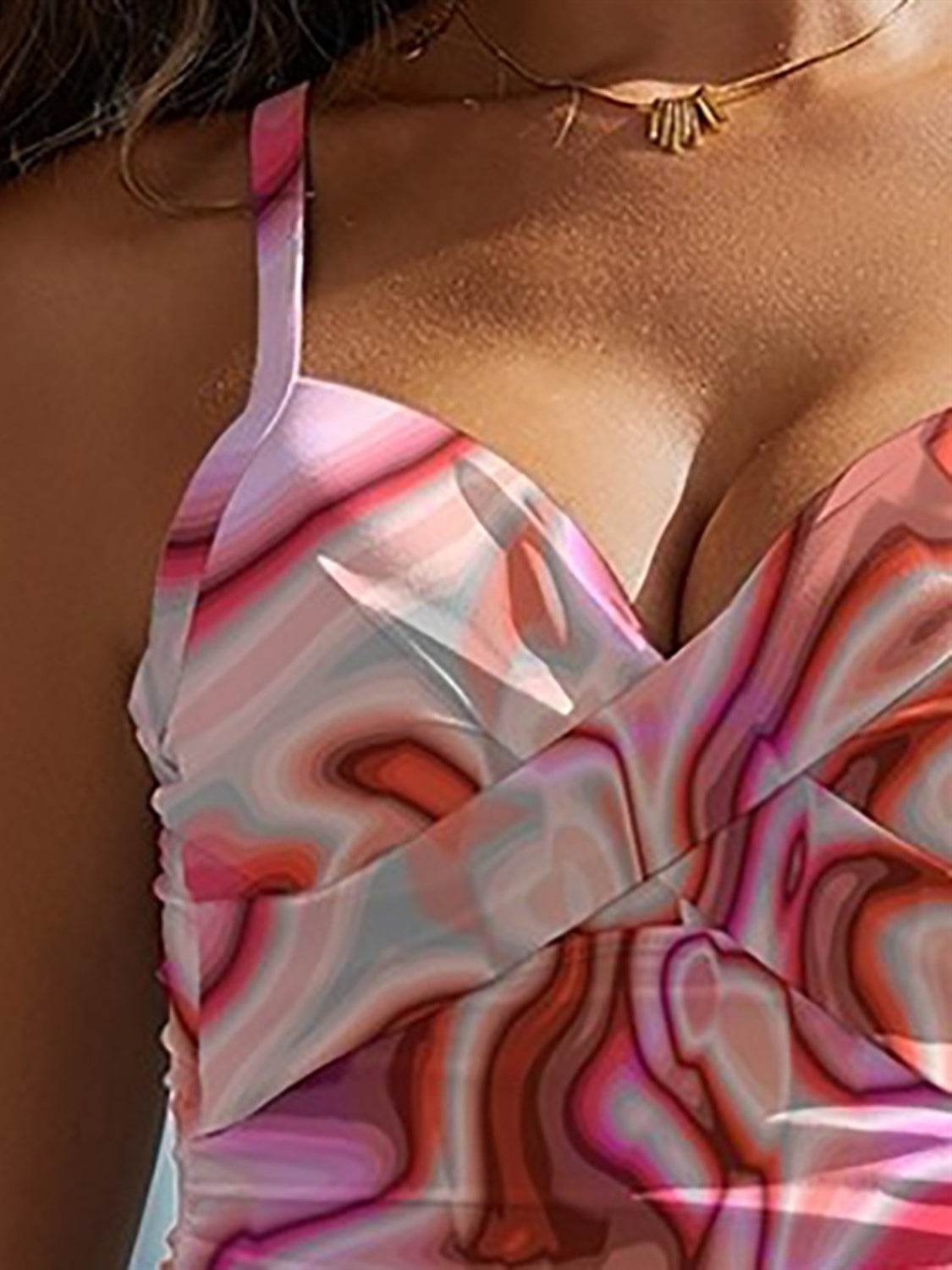 FAM-FAM Printed Sweetheart Neck Spaghetti Strap One-Piece Swimwear - Selvanelle