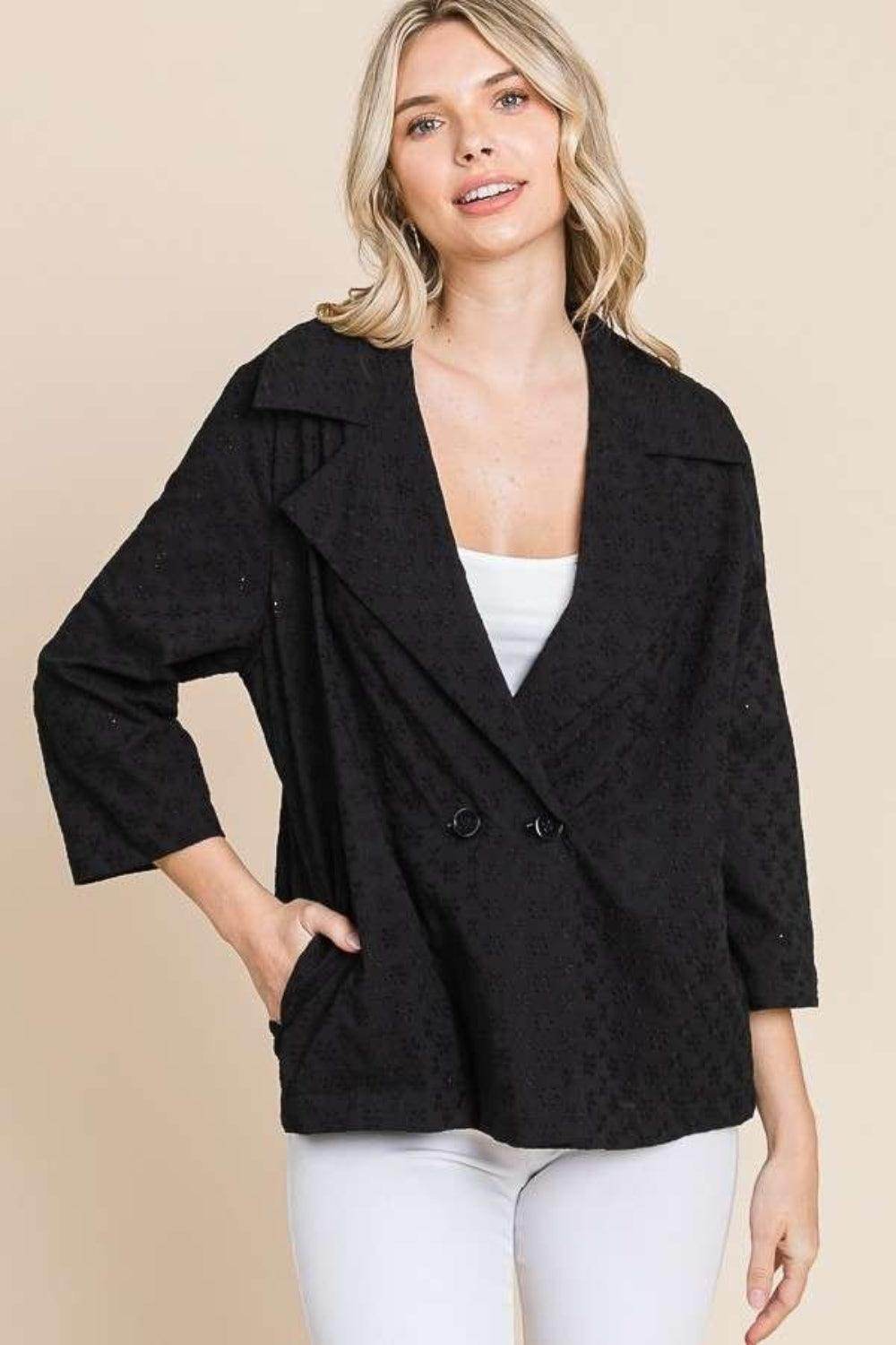 Culture Code Double Breasted Eyelet Jacket With Pockets - Selvanelle