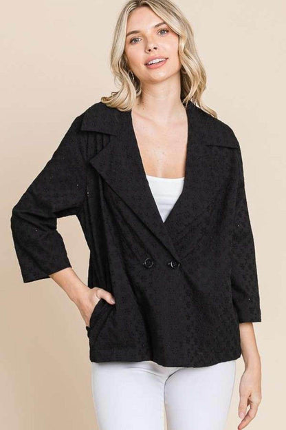 Culture Code Double Breasted Eyelet Jacket With Pockets - Selvanelle