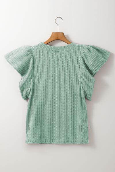 Textured Round Neck Flounce Sleeve Blouse for Stylish Wear - Selvanelle