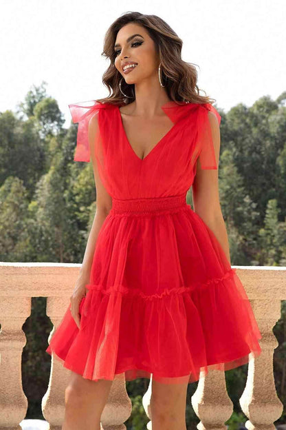 V-Neck Shoulder Detail Mesh Dress for Stylish Women - Selvanelle
