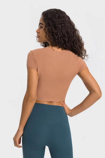 Millennia Round Neck Short Sleeve Cropped Sports T-Shirt - Selvanelle
