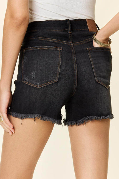 Judy Blue Full Size Tummy Control Fray Hem Shorts for Women - Selvanelle