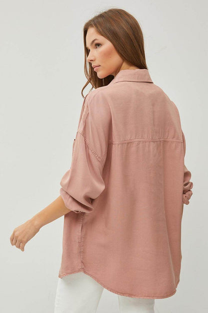 RISEN Full Size Button Up Long Sleeve Denim Shirt for Women - Selvanelle
