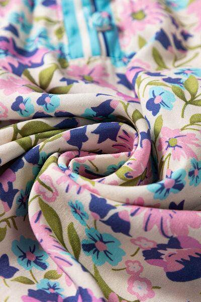 Floral Tie Neck Half Sleeve Blouse for Women Stylish Wear - Selvanelle