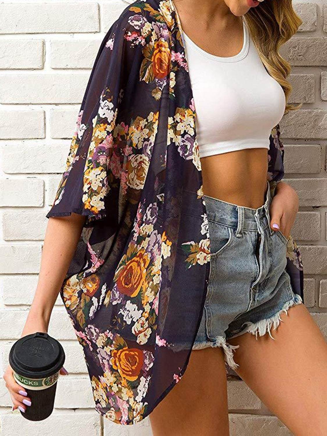 Open Front Half Sleeve Cover-Up - Selvanelle