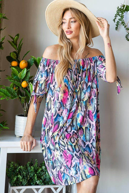 Heimish Full Size Off Shoulder Snake Mini Dress for Women - Selvanelle