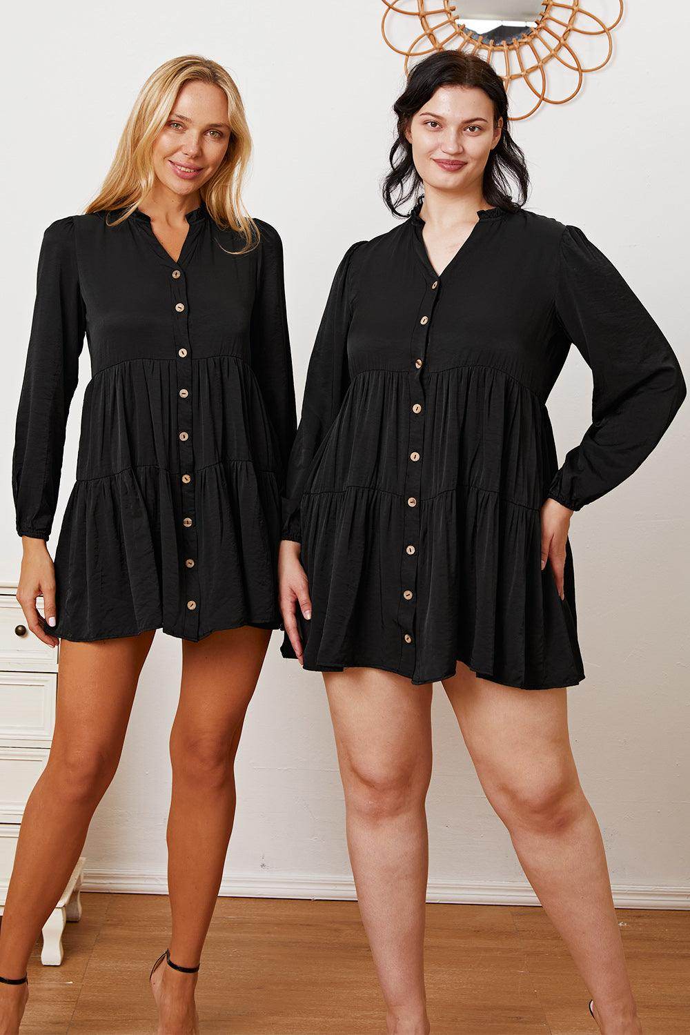 Ruffled Button Up Long Sleeve Tiered Shirt for Women - Selvanelle