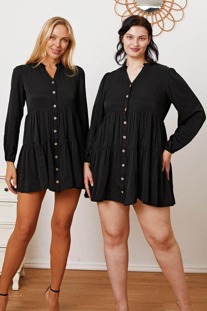 Ruffled Button Up Long Sleeve Tiered Shirt for Women - Selvanelle