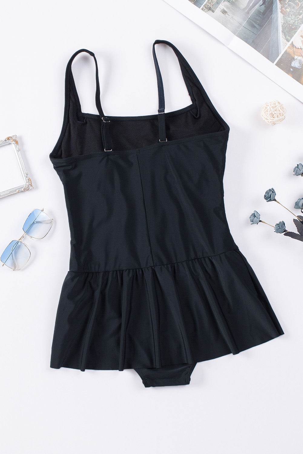 Ruched Square Neck Sleeveless One-Piece Swimwear - Selvanelle
