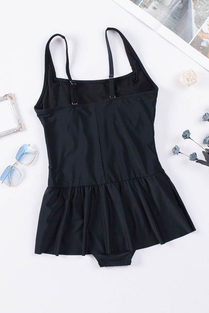 Ruched Square Neck Sleeveless One-Piece Swimwear - Selvanelle