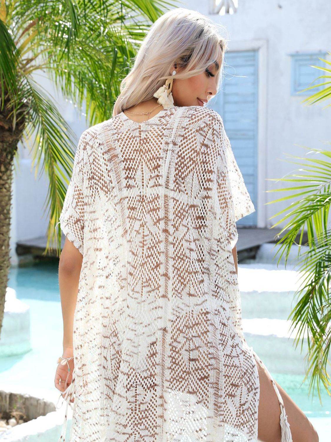 Angel Wings Multicolored Openwork Tassel Slit Cover-Up - Selvanelle