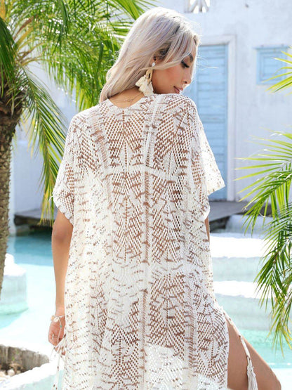 Angel Wings Multicolored Openwork Tassel Slit Cover-Up - Selvanelle