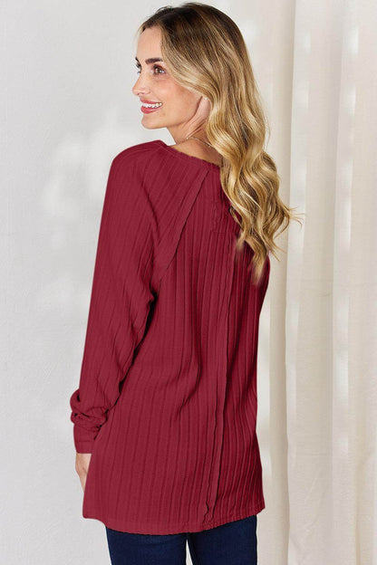 Basic Bae Full Size Ribbed Round Neck Slit T-Shirt for Women - Selvanelle