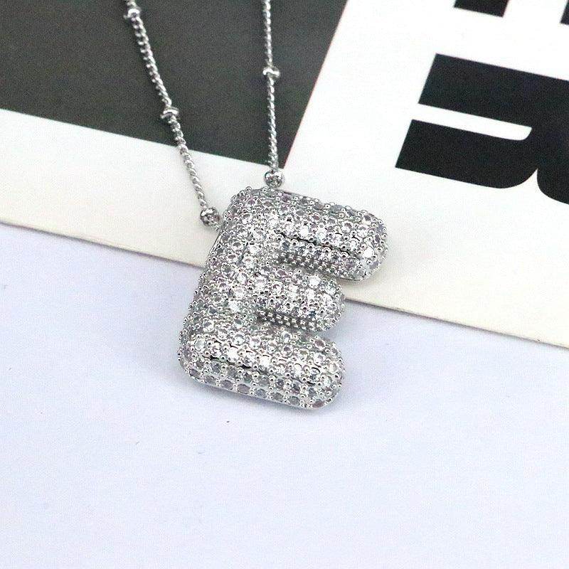 Copper Inlaid Zircon Letter Pendant Necklace for Women - Selvanelle