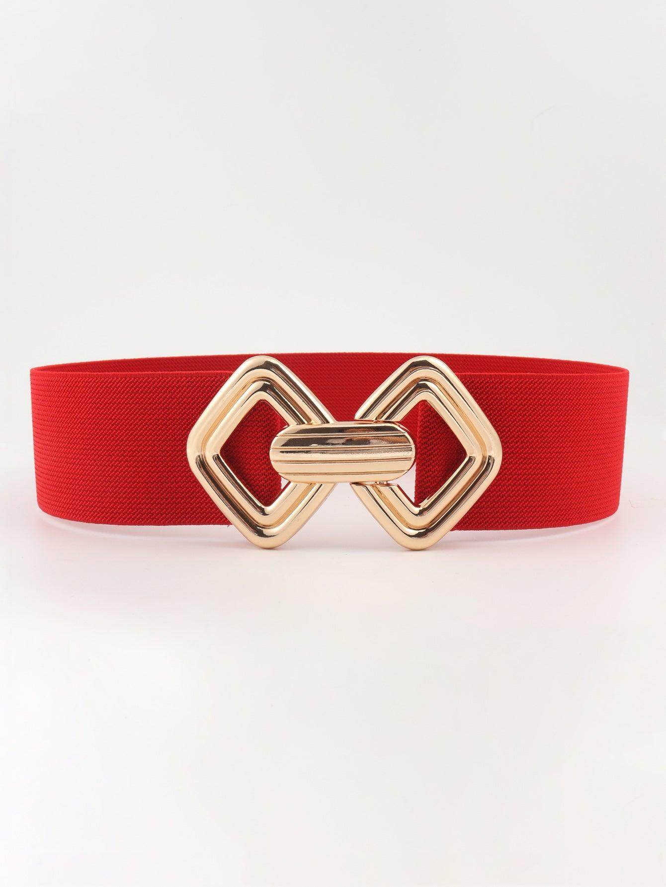Geometric Buckle Elastic Wide Belt for Stylish Comfort - Selvanelle