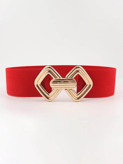 Geometric Buckle Elastic Wide Belt for Stylish Comfort - Selvanelle