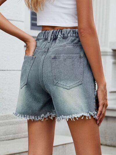 Raw Hem Studded Denim Shorts for Trendy Summer Style - Selvanelle