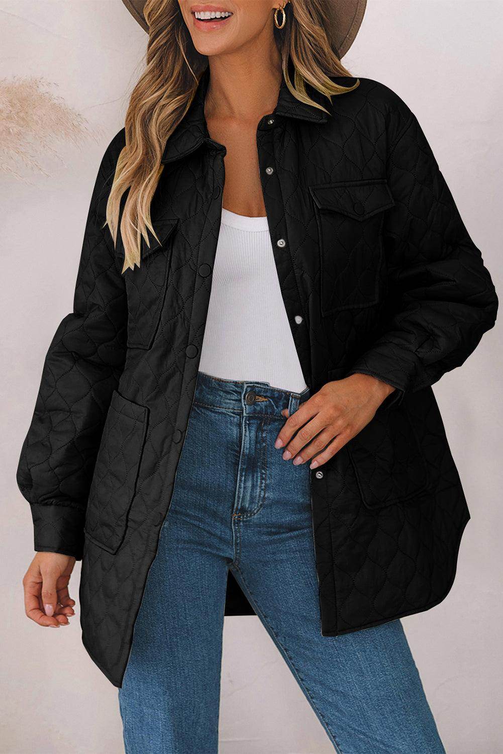Snap Down Collared Winter Coat for Stylish Warmth - Selvanelle