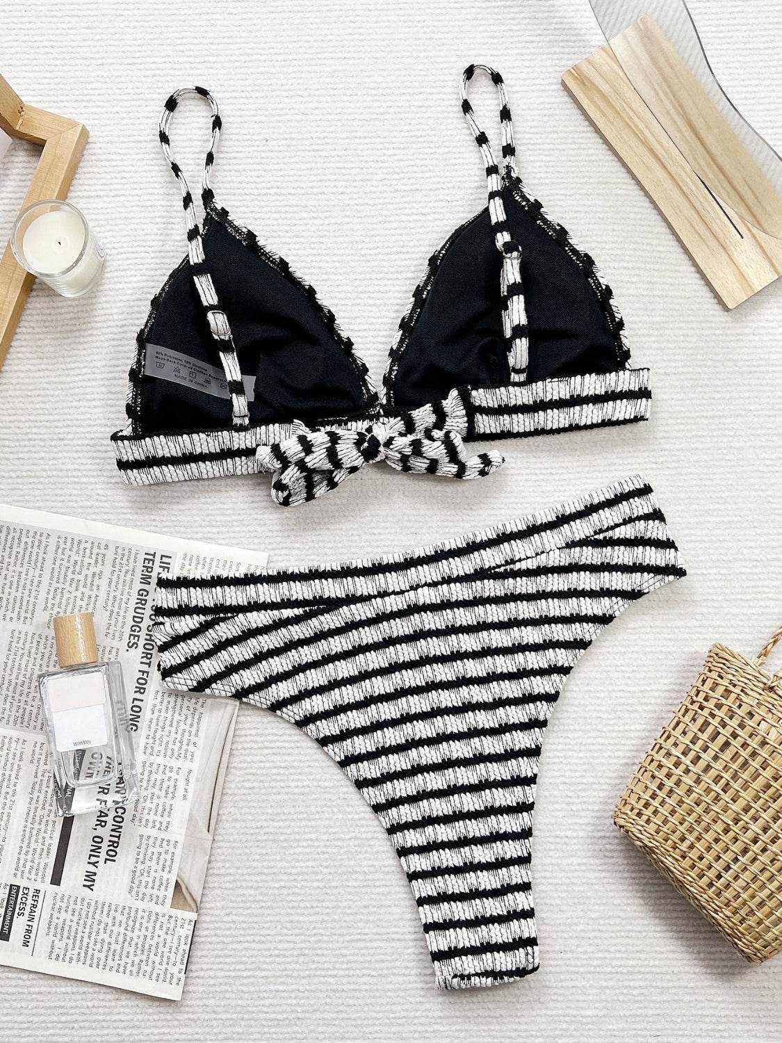 Striped V-Neck Two-Piece Swim Set - Selvanelle
