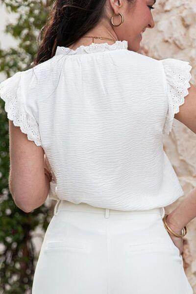 Ruffled Tie Neck Cap Sleeve Blouse for Stylish Women - Selvanelle
