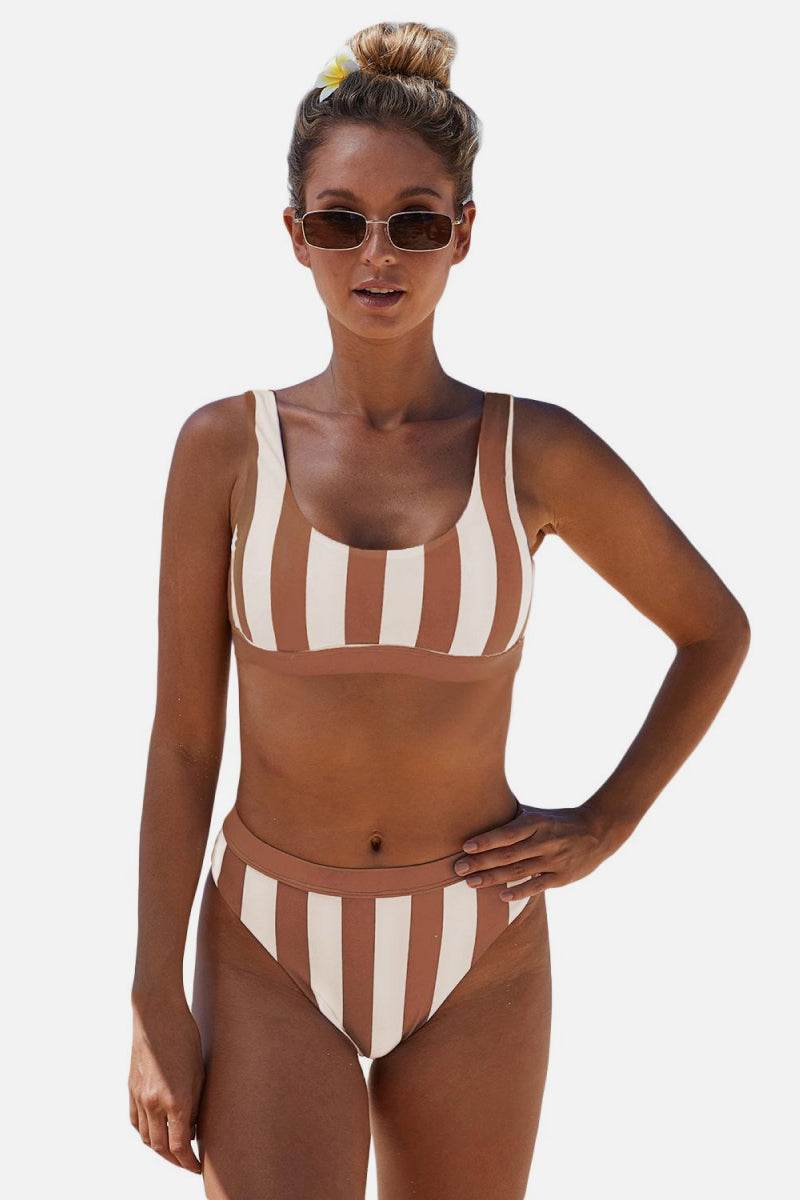 Striped Tank High Waist Bikini - Selvanelle