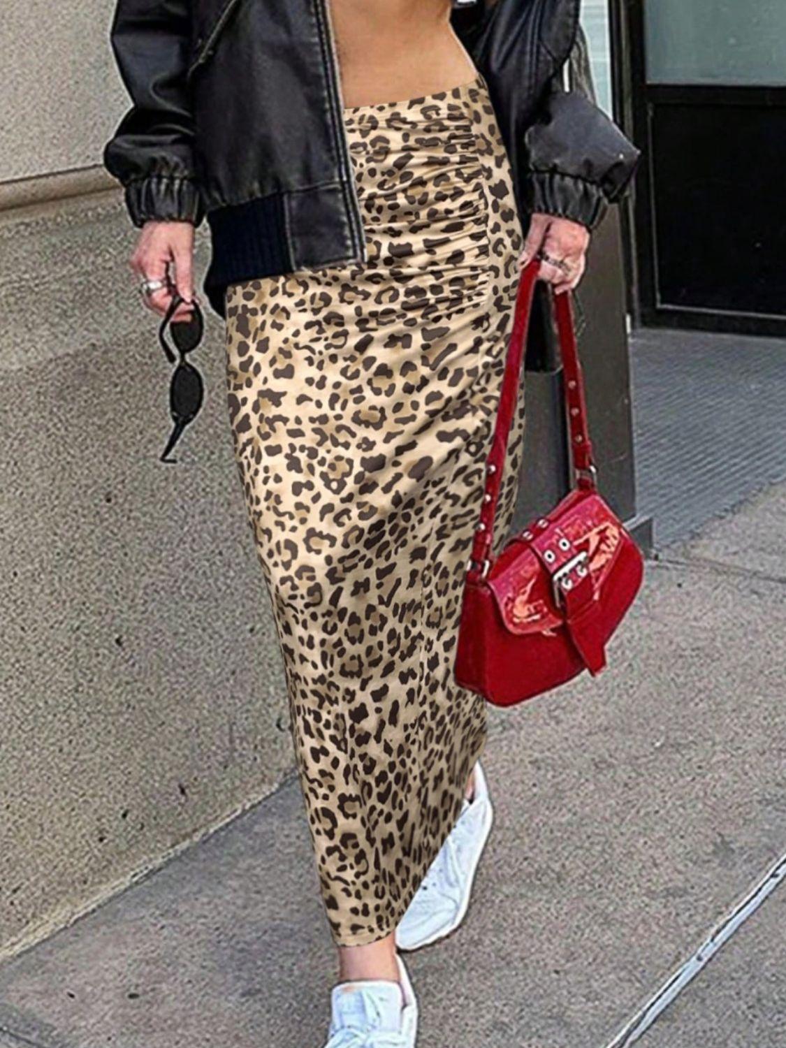 Honey Slit Leopard Midi Skirt for Trendy Casual Wear