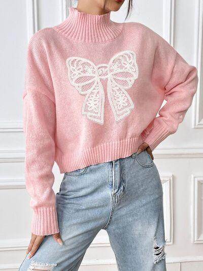 Bow Turtleneck Long Sleeve Sweater for Women Fashion - Selvanelle