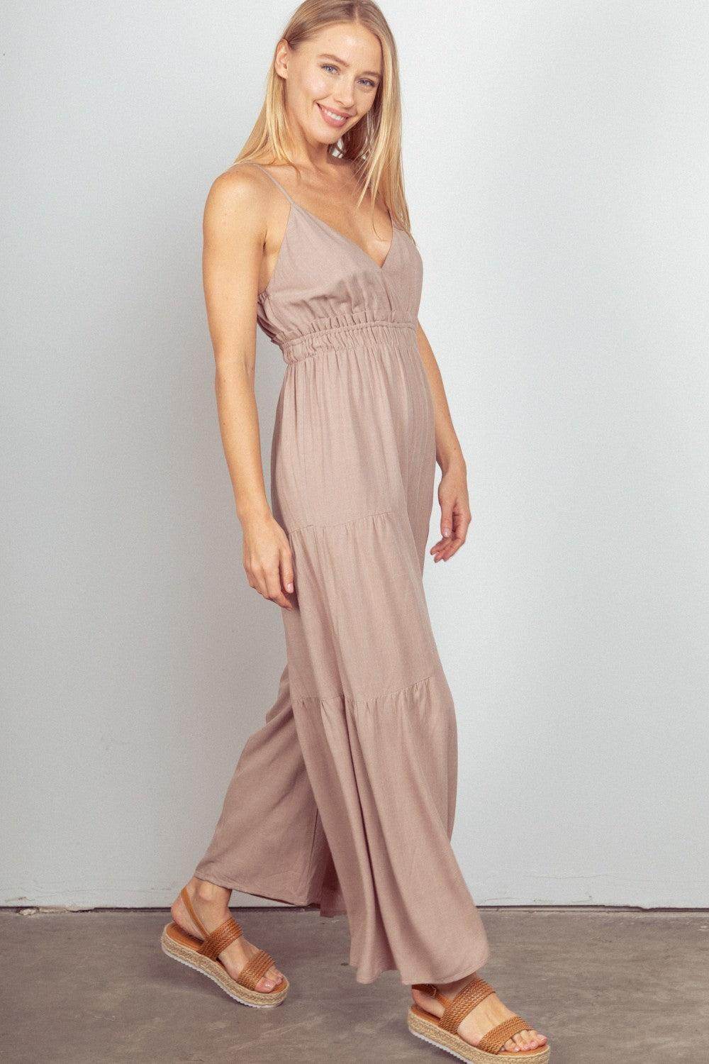 Very J Sleeveless Ruched Wide Leg Jumpsuit for Women - Selvanelle