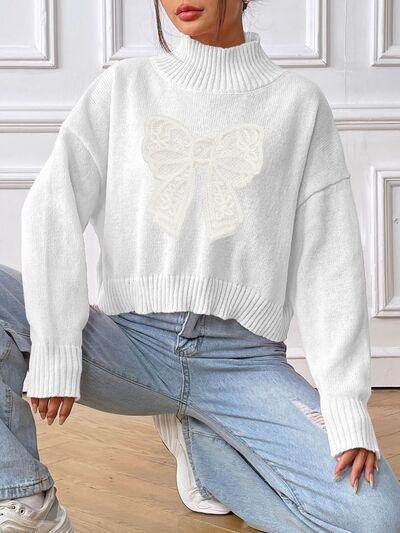Bow Turtleneck Long Sleeve Sweater for Women Fashion - Selvanelle