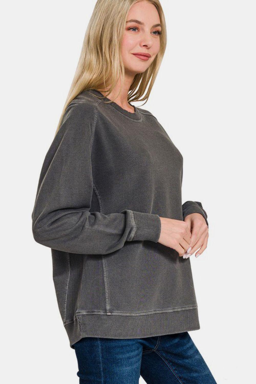 Zenana Full Size Pigment Dyed French Terry Sweatshirt for Comfort