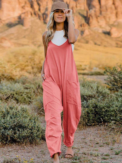 Double Take Full Size Sleeveless V-Neck Pocketed Jumpsuit - Selvanelle