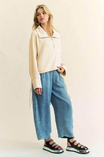 Davi & Dani Drawstring Hem Half Zip Raglan Sleeve Sweatshirt - Selvanelle