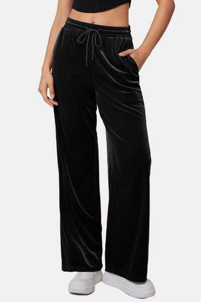 Drawstring Elastic Waist Straight Leg Pants for Women - Selvanelle