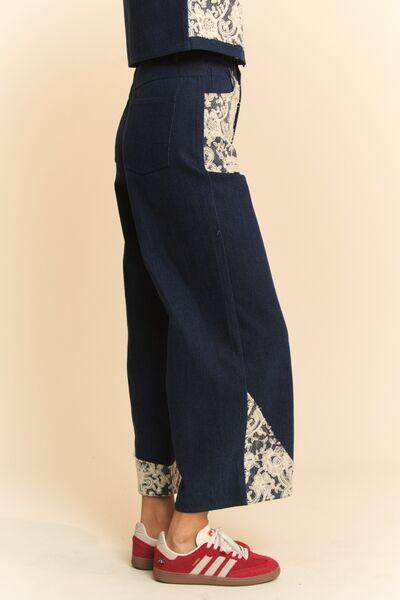Davi & Dani Lace Applique Wide Leg Jeans for Women - Selvanelle
