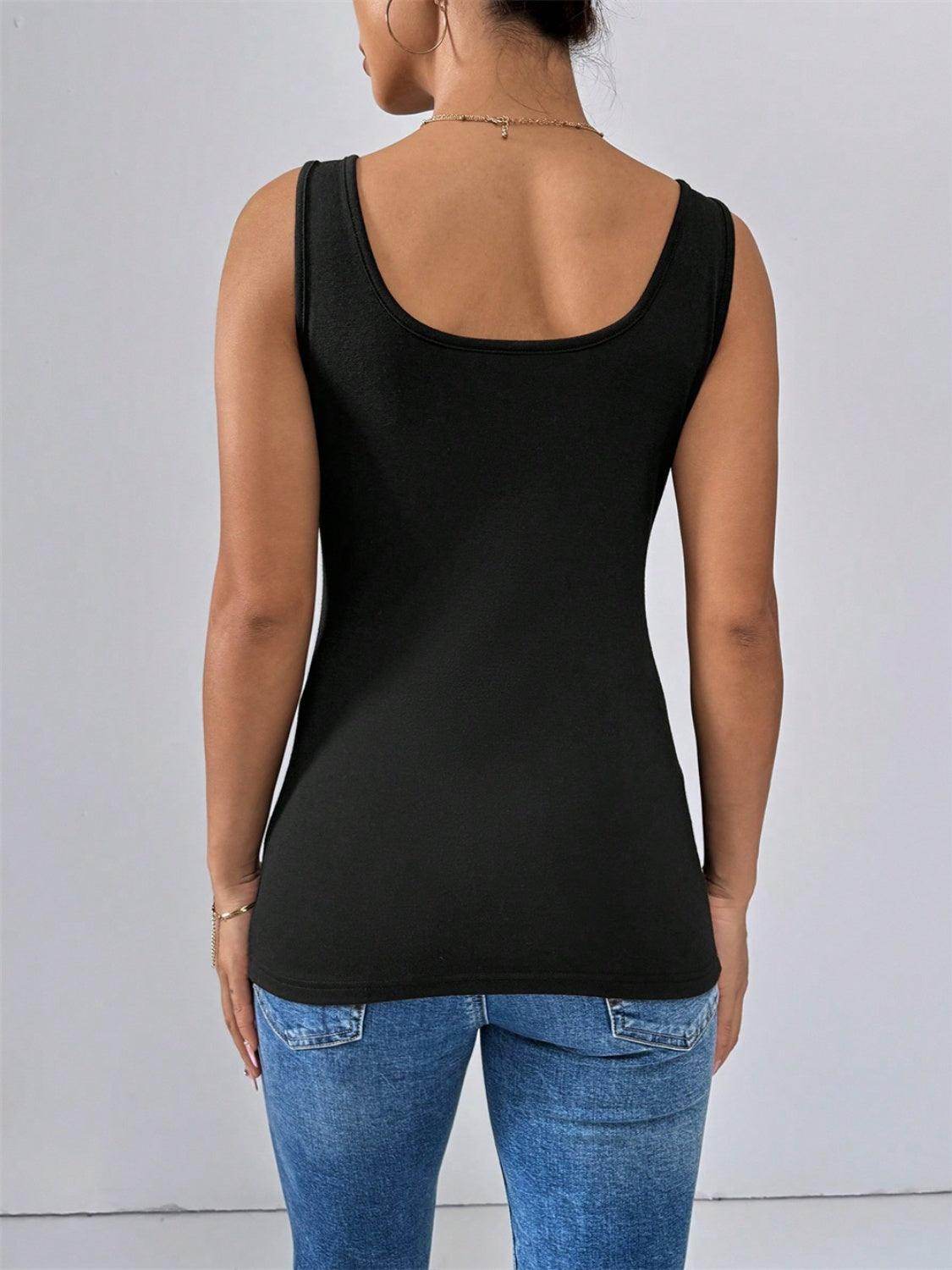 Scoop Neck Wide Strap Tank Top for Women in Opaque Fabric - Selvanelle