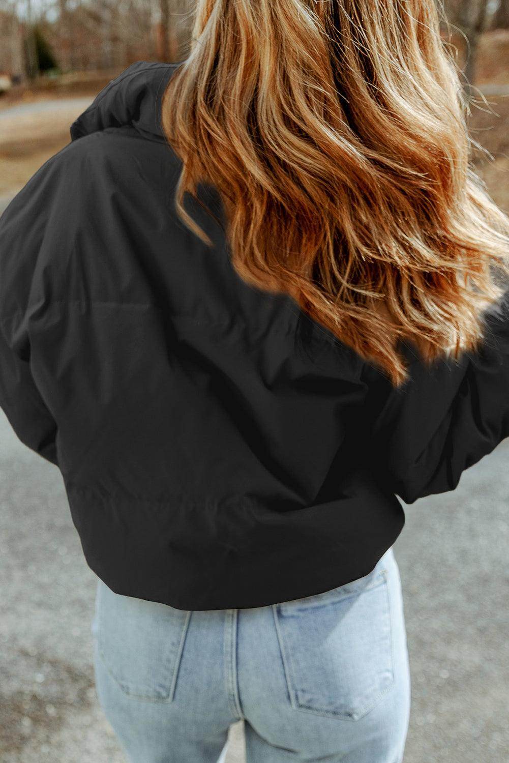 Zip Up Collared Neck Coat with Pockets for Women - Selvanelle